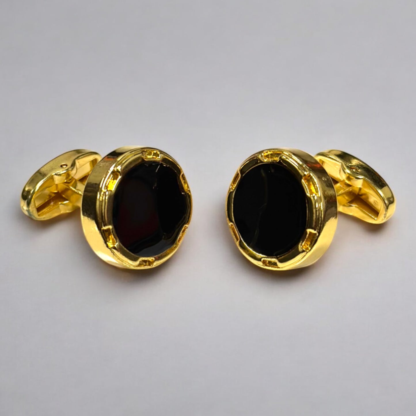 Round Gold Contrasted with Black Details   - Istanbul Fashion Cufflinks - 67