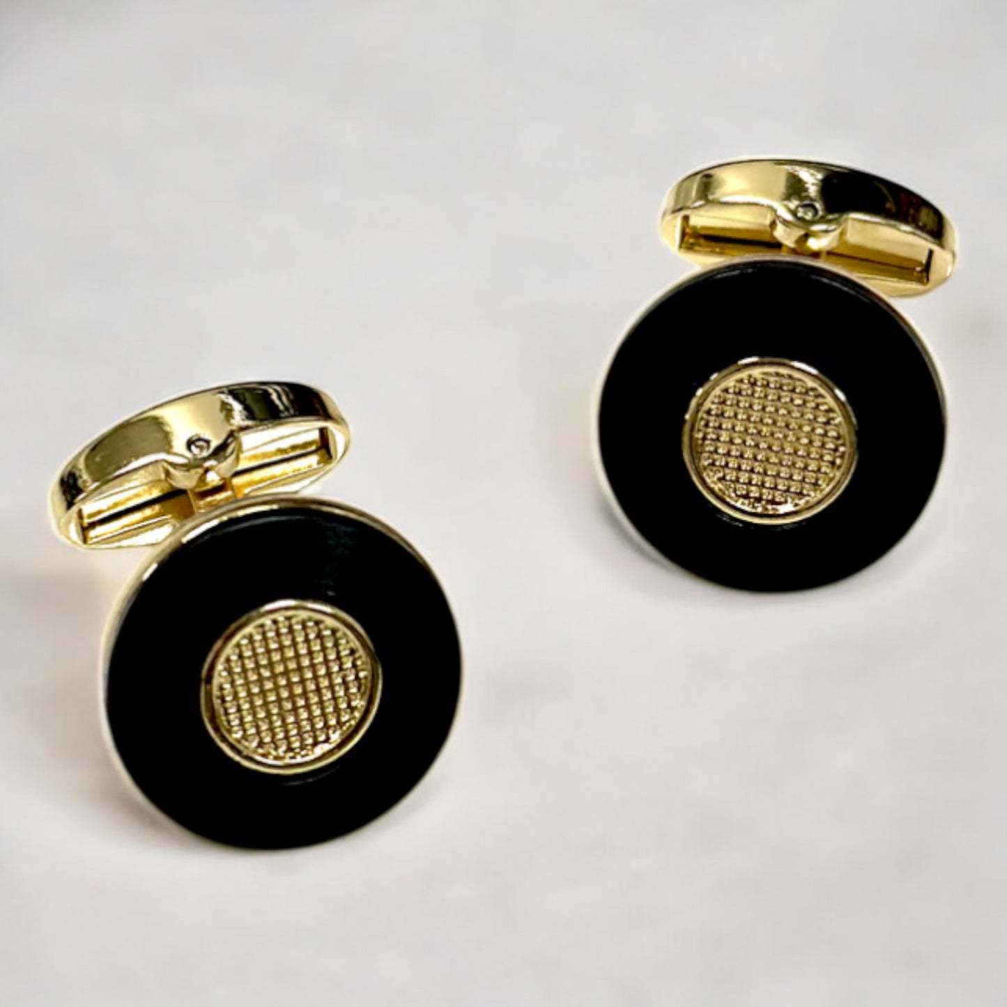 Round Matte Black with Gold Details - Istanbul Fashion Cufflinks -57
