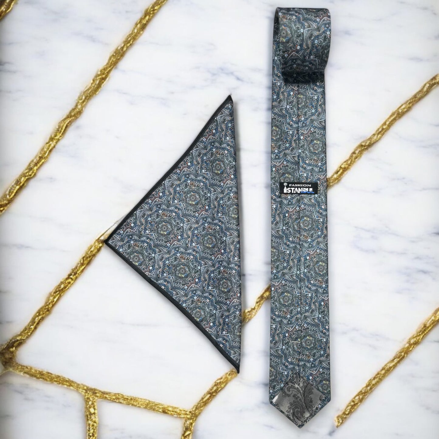 Vintage Style Pattern with Chrome Base- Istanbul Fashion Tie - Classic Wide