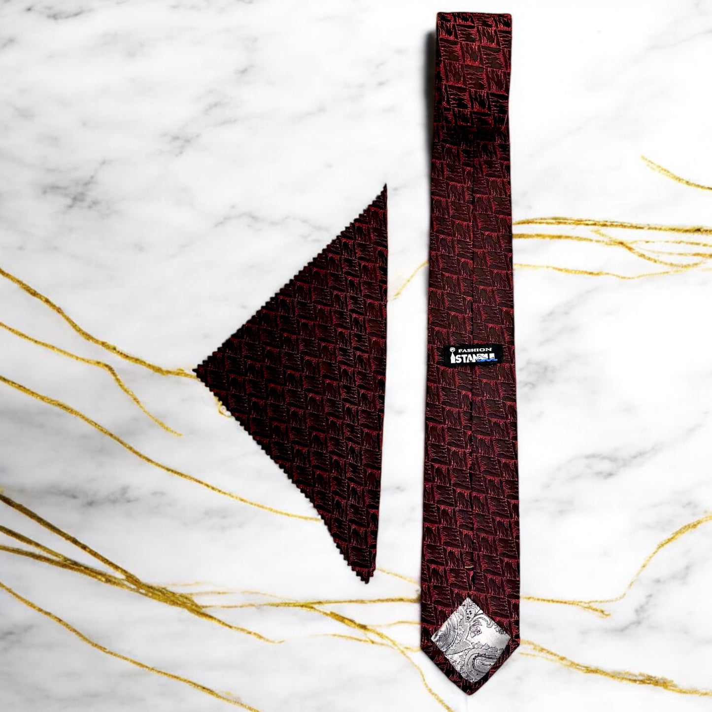 3D Textured Red and Black Patterned  - Istanbul Fashion Tie - Classic Wide