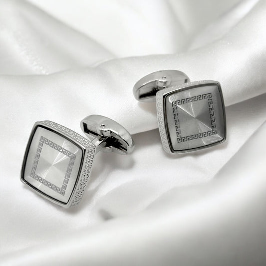 Square Istanbul Fashion Cufflinks - Silver with Crystals Details  - 10