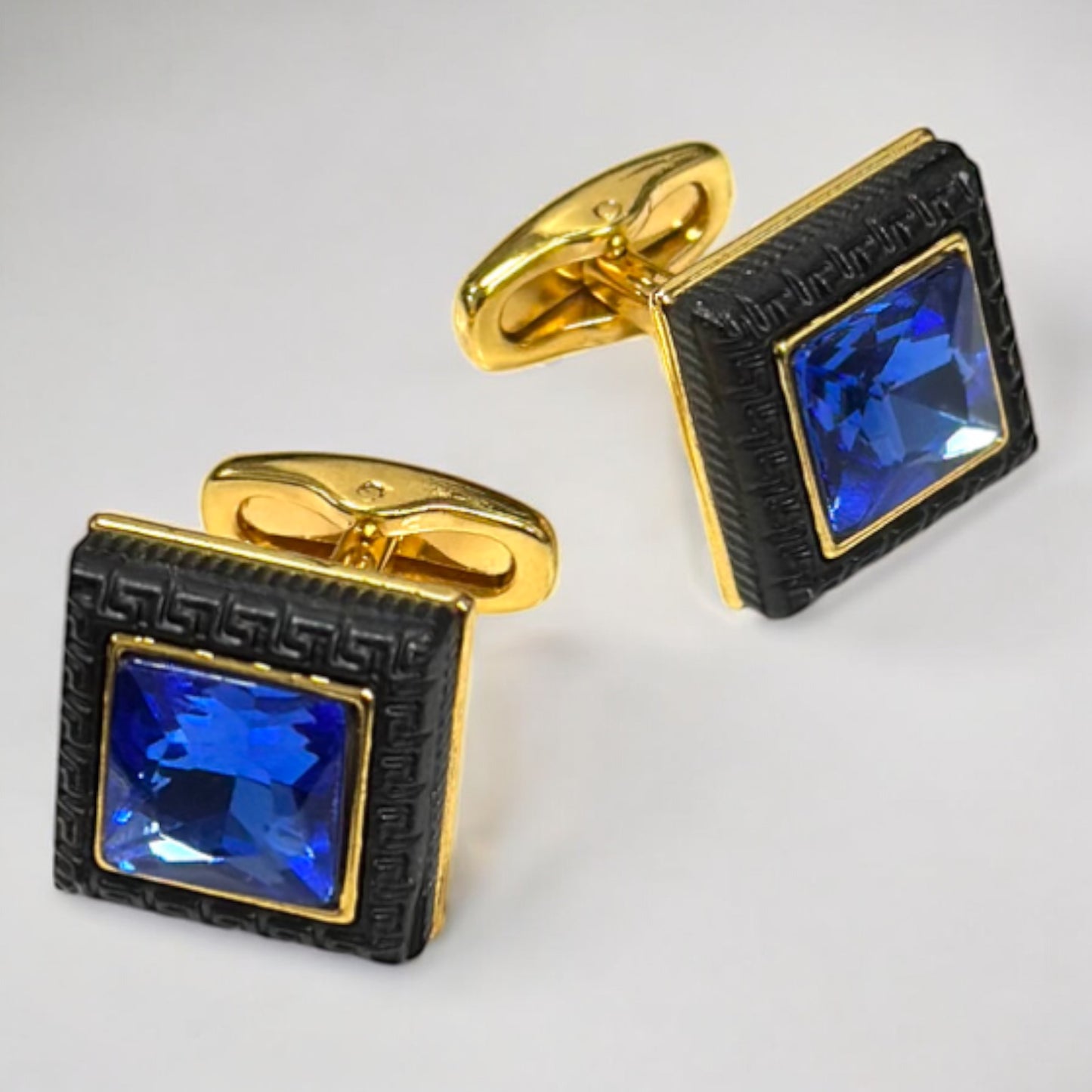 Square Royal Blue Jewel with Gold Exterior  - Istanbul Fashion Cufflinks - 63