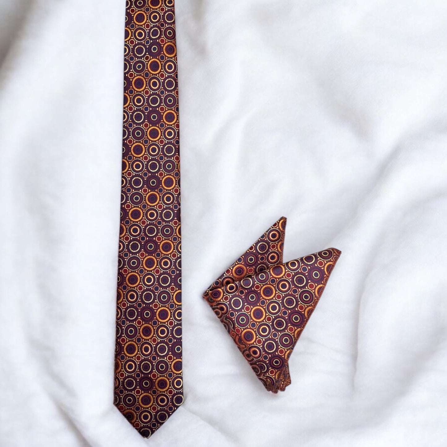 Circled Patterns Burgundy and Navy -Istanbul Fashion Tie - Classic Wide