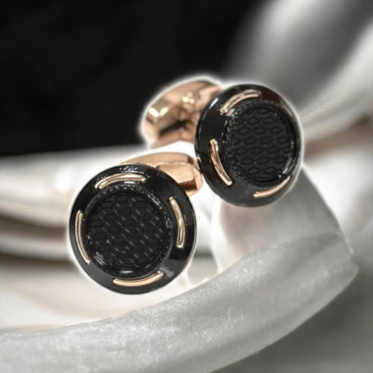 Round Black Matte and Shiny Rose Gold Finish  - Istanbul Fashion Cufflinks - 47
