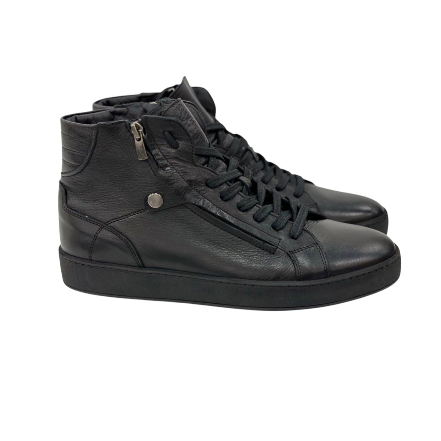 Black Strapped -Side zipper- Ankle Boots with Unique Leather and Rubber Bottom-134-B5839