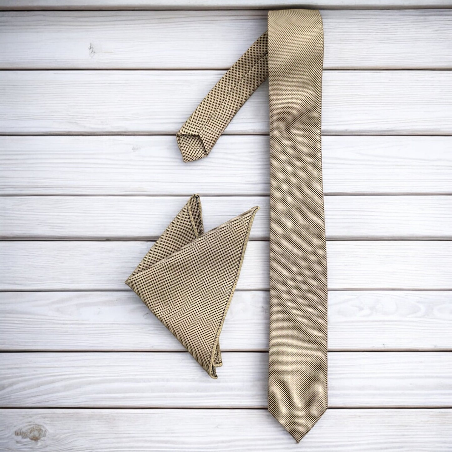 Beige with Dark Dots Istanbul Fashion Slim Tie, Textured Fabric