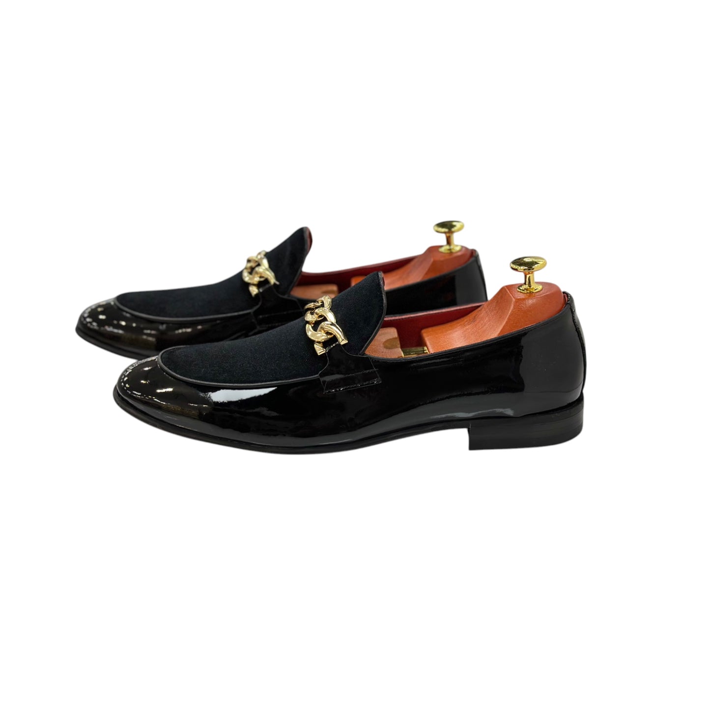 Black Istanbul Fashion by Raad Red Bottom Shoes With Gold details on Velvet Surface-1530