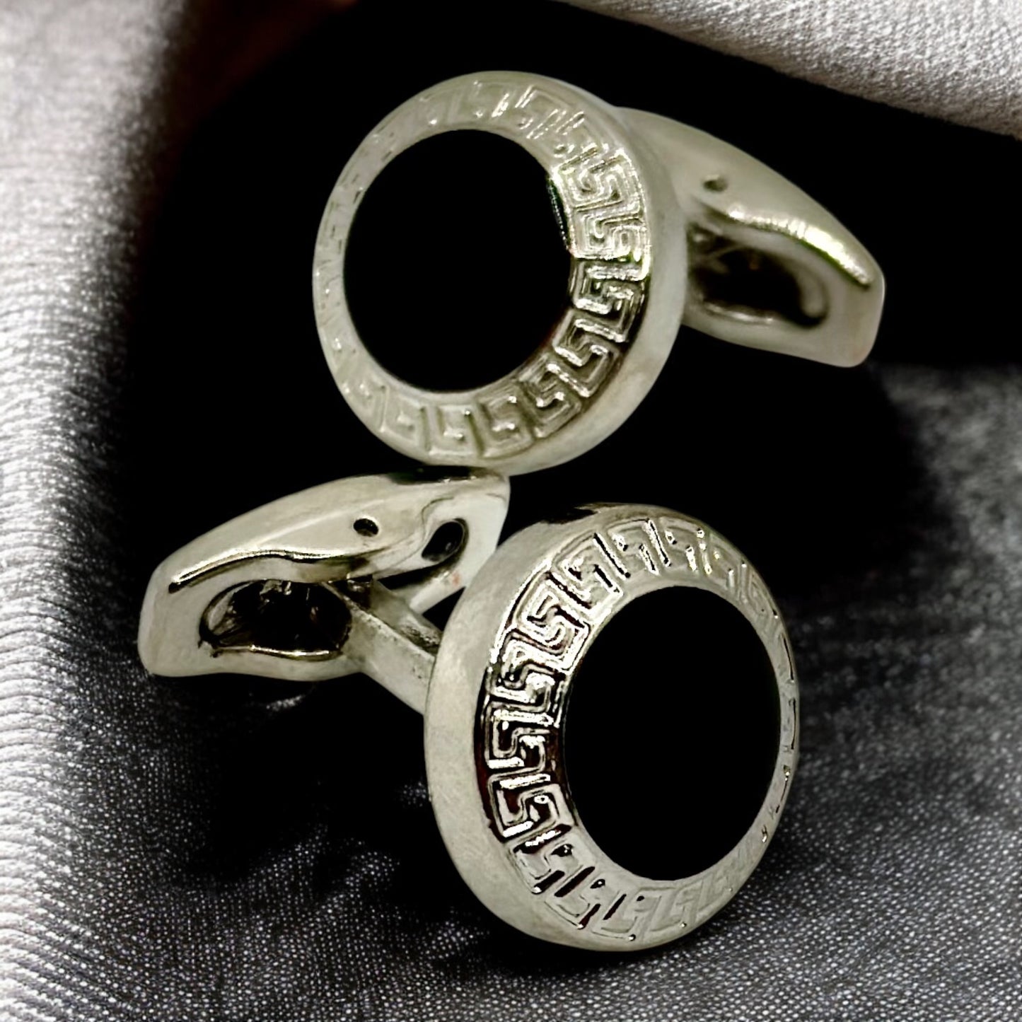 Round Istanbul Fashion Cufflinks  Detailed Silver and Black Details - 17
