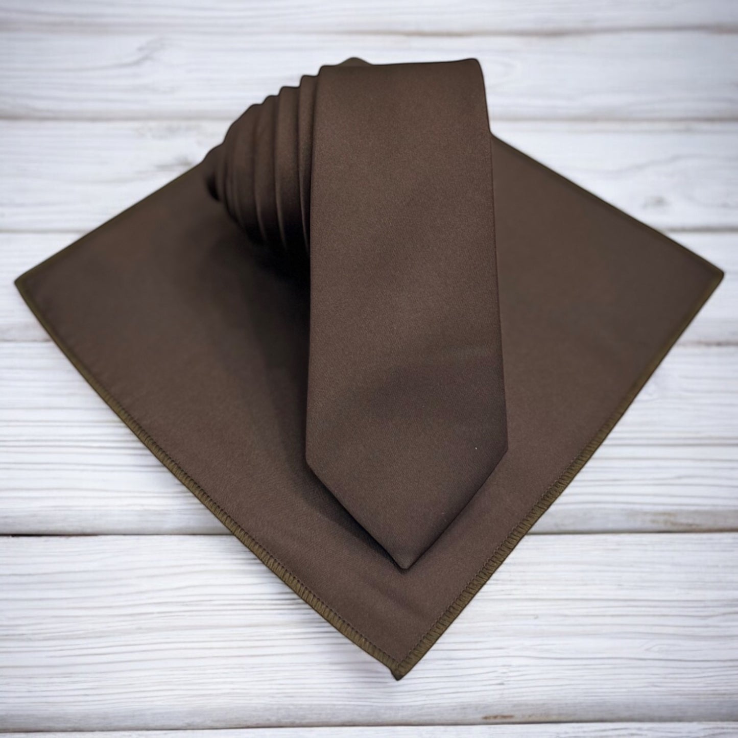 Chocolate Brown- Istanbul Fashion Slim Tie, Plain Satin