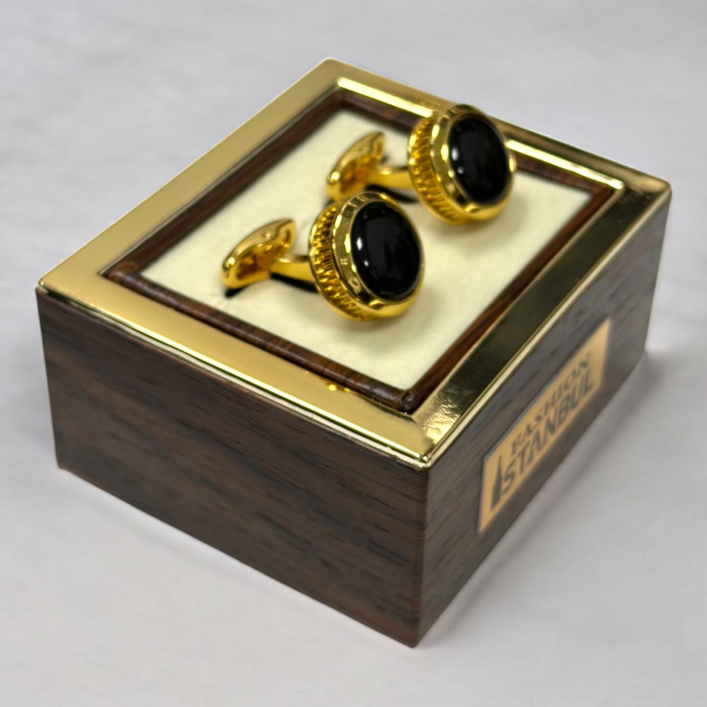 Elegant Round Gold with Black Interior  - Istanbul Fashion Cufflinks - 75