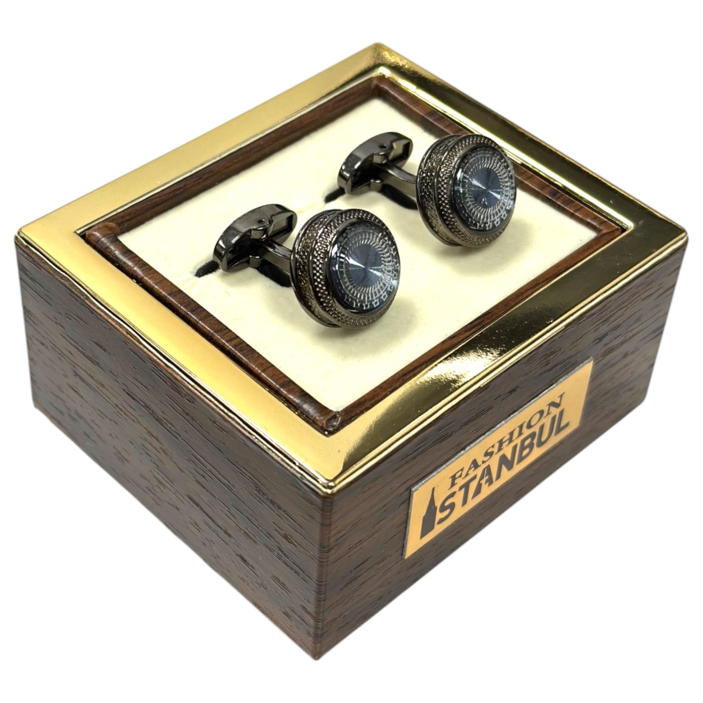 Luxury  Chrome Combined with Blue Details  - Istanbul Fashion Cufflinks - 42