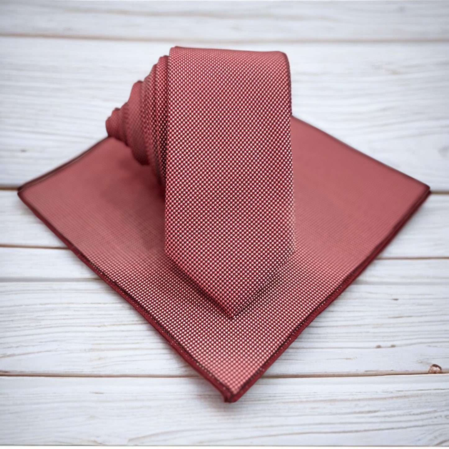 Red with White Lines  - Istanbul Fashion Slim Tie, Textured Fabric