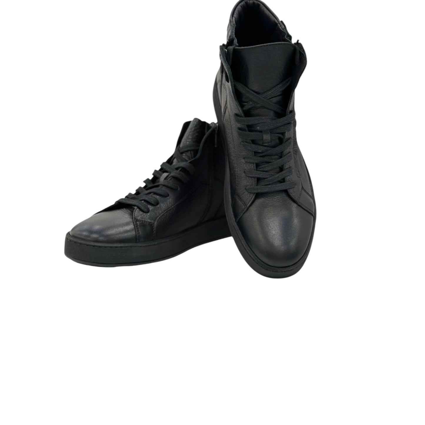 Black Strapped -Side zipper- Ankle Boots with Unique Leather and Rubber Bottom-134-B5839