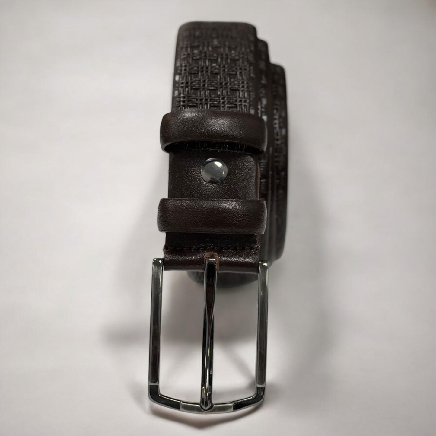 Classic Chocolate Brown Leather Belt with Silver Buckle - 12