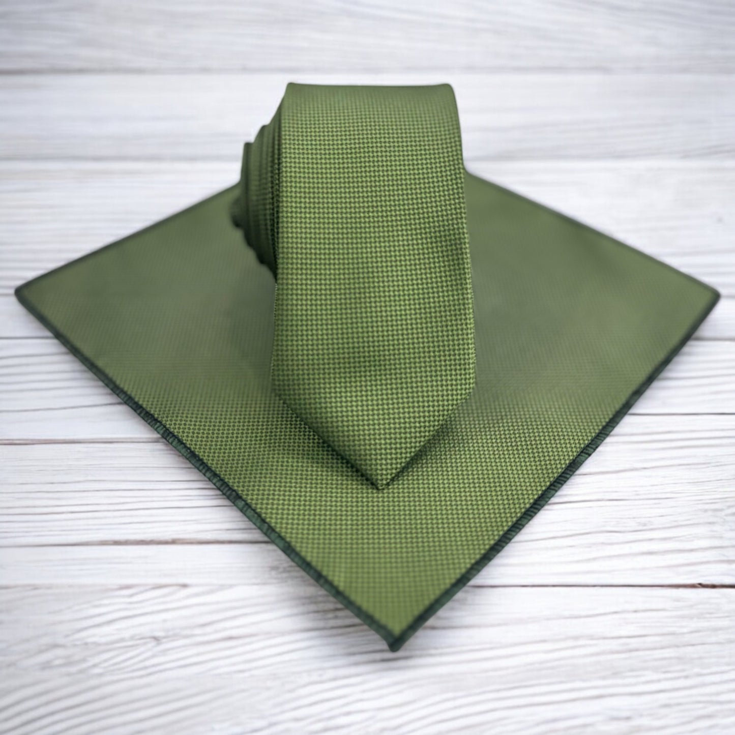 Army Green - Istanbul Fashion  Slim Tie, Textured Fabric