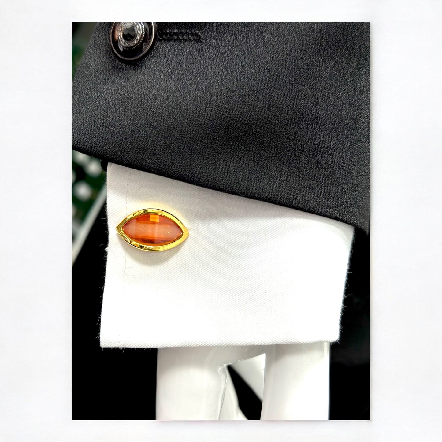 Elegant Tear Shaped Gold with Orange Jewel  - Istanbul Fashion Cufflinks - 76