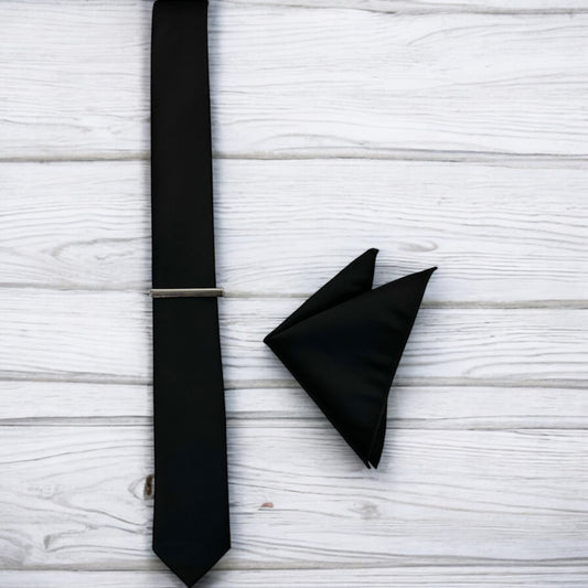 Black- Istanbul Fashion Slim Tie, Plain Satin