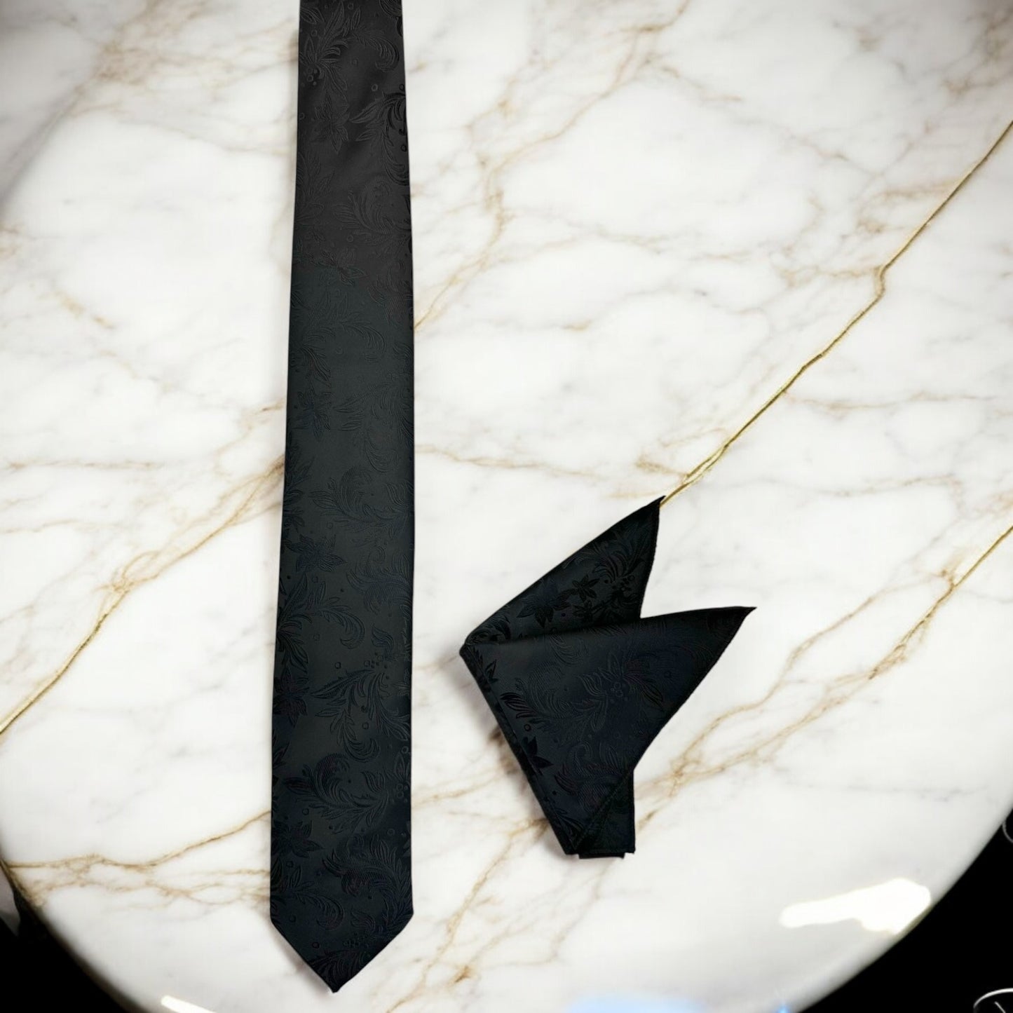 Patterned Black on Black  Shiny Finish- Istanbul Fashion Tie - Classic Wide