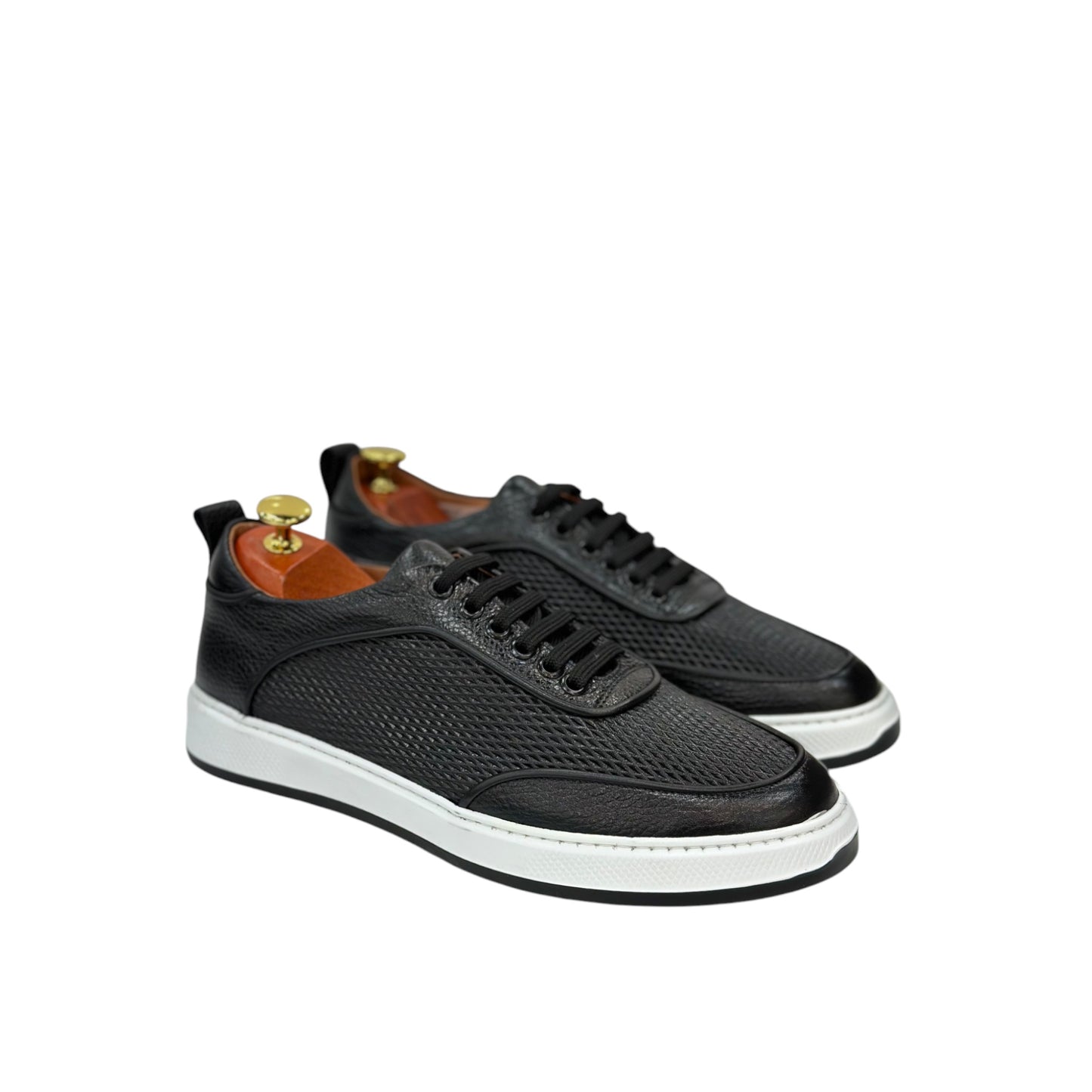 Black-White Sneakers_Shiny Finish-Black Lace-Luxury Interior and exterior Leather-165-020