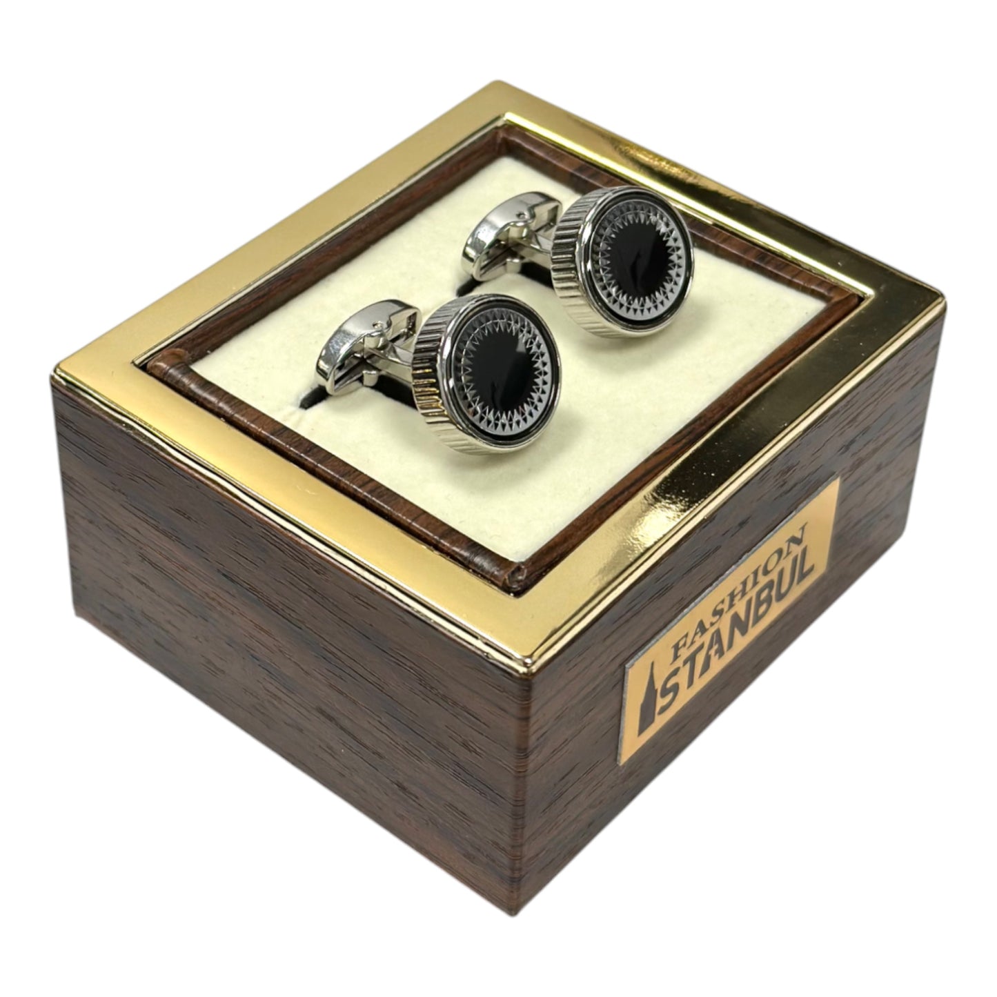 Round Shaped Silver and Black Interior  - Istanbul Fashion Cufflinks - 50