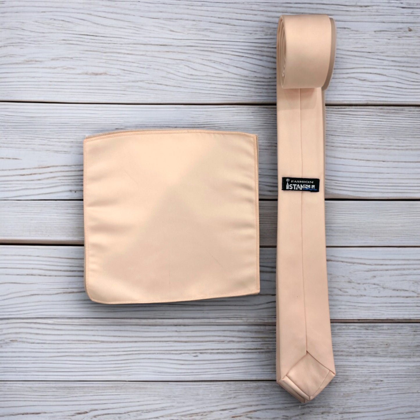 Light Peach - Istanbul Fashion Slim Tie, Plain Satin