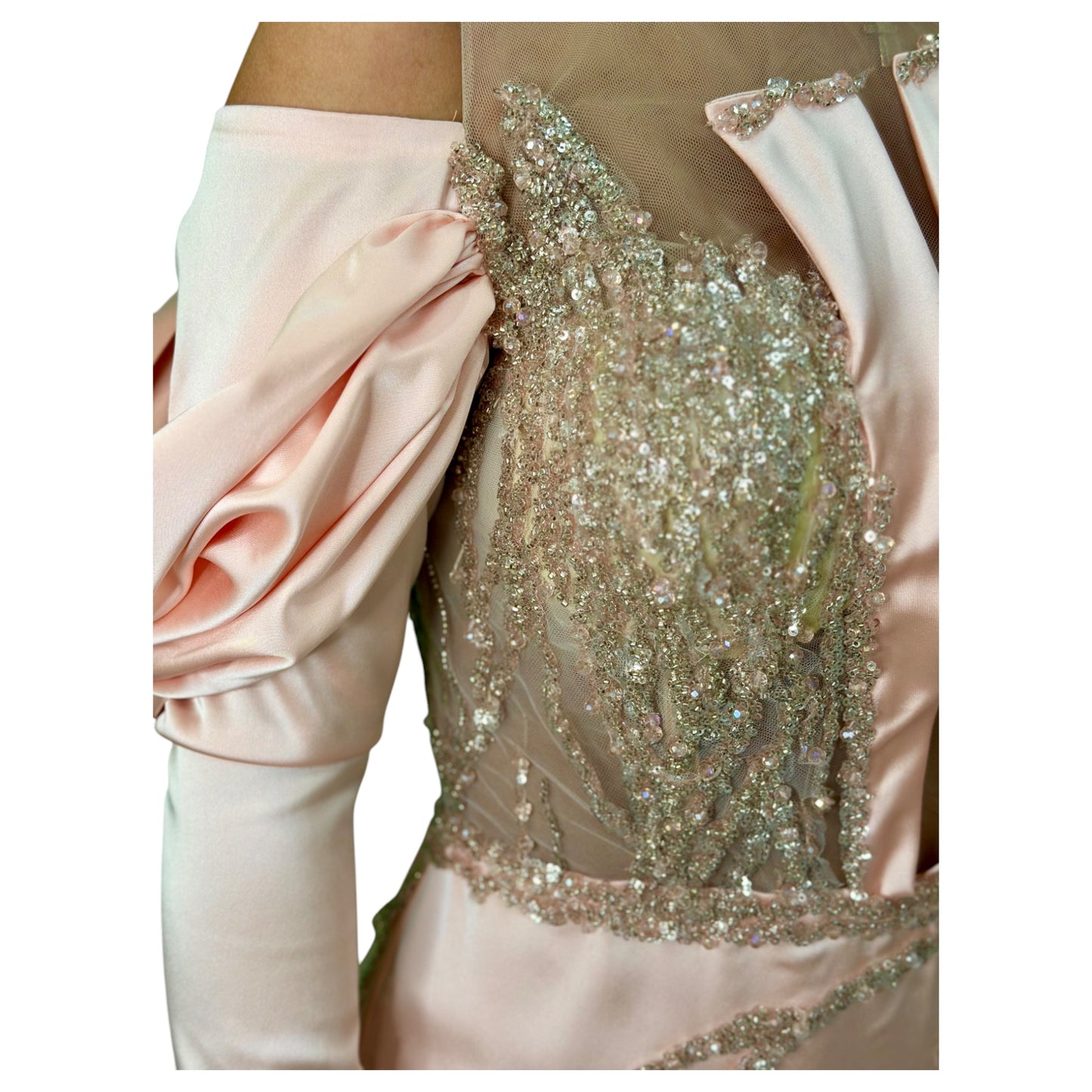 Elegant Blush Pink  Long Dress-Detailed with Beautiful Crystals and Sequins
