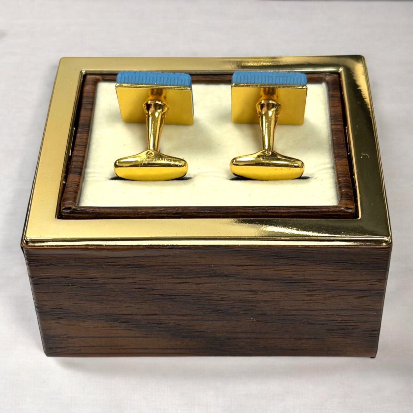Stylish Gold Squared Detailed with Blue Diamonds - Istanbul Fashion Cufflinks - 72