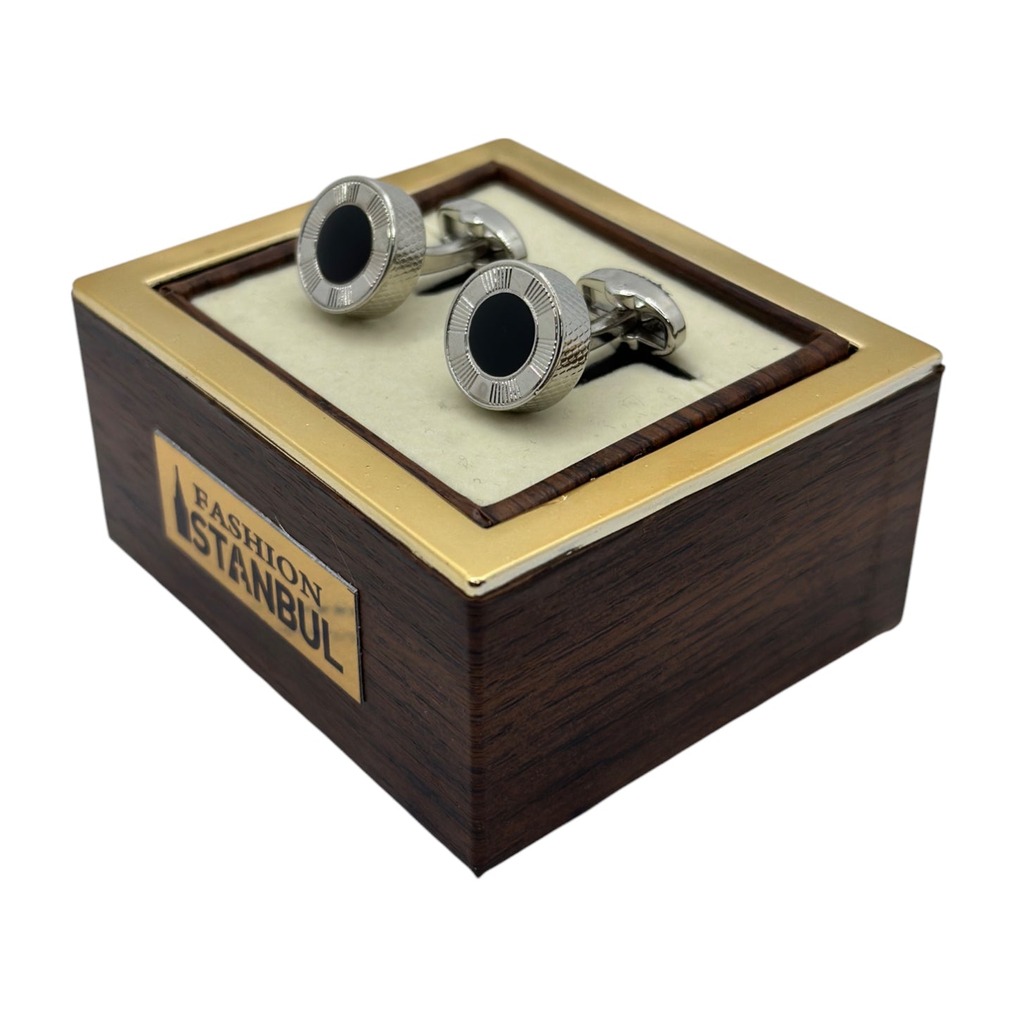 Round Istanbul Fashion Cufflinks - Stainless Steel Exterior with Black interior- 7