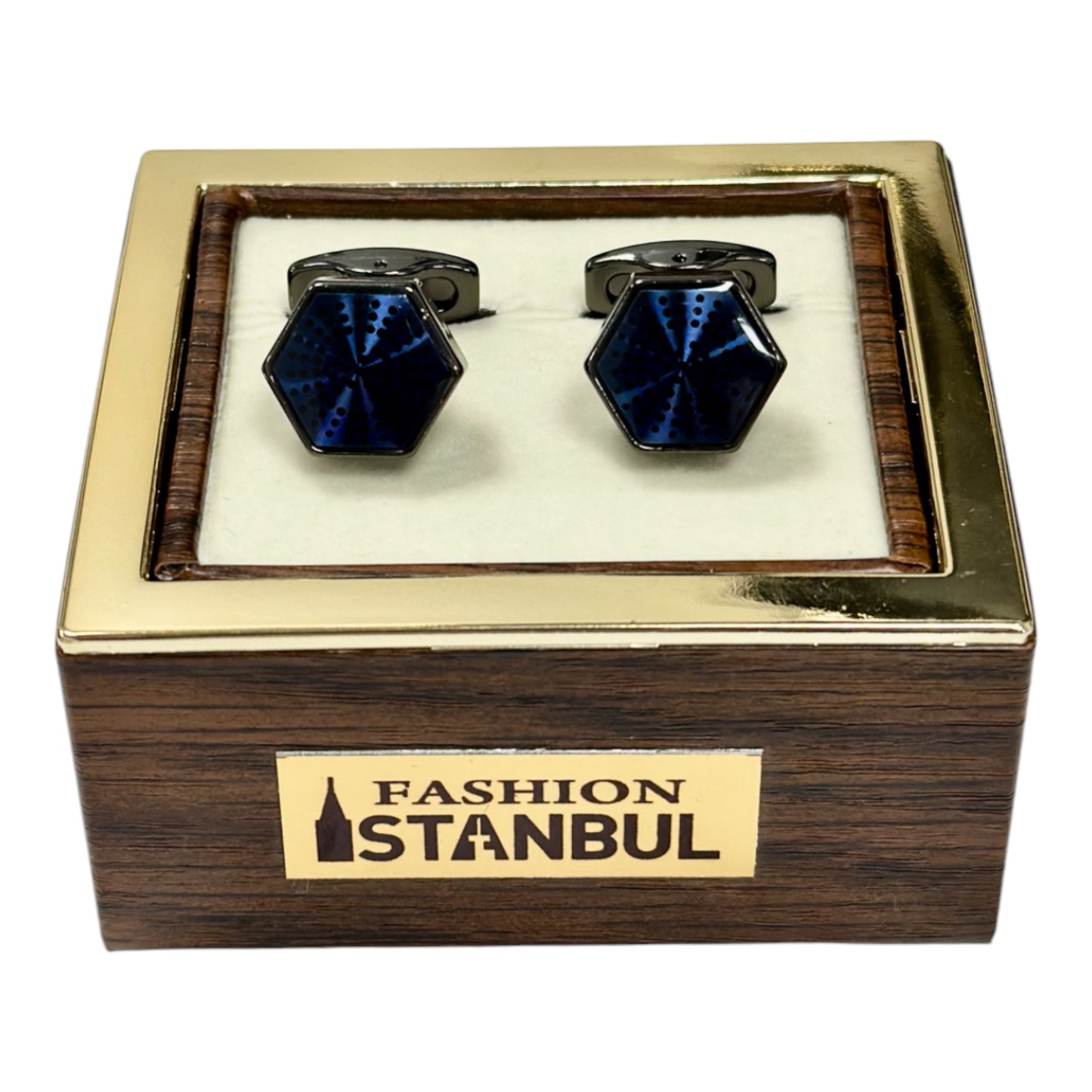 Uniquely Shaped Chrome and Navy Blue Interior  - Istanbul Fashion Cufflinks - 51