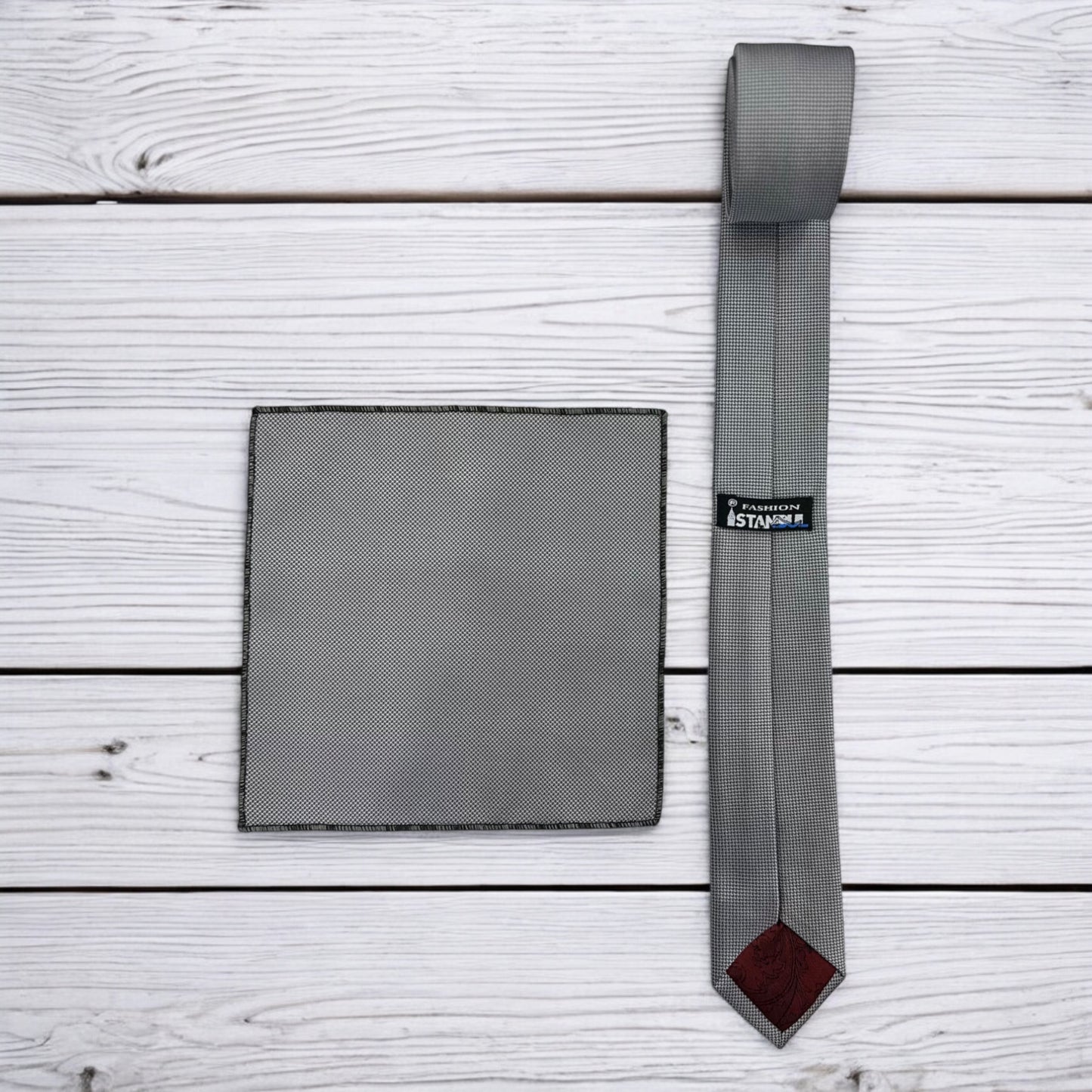 Silver Gray with Dark Lines  - Istanbul Fashion Slim Tie, Textured Fabric