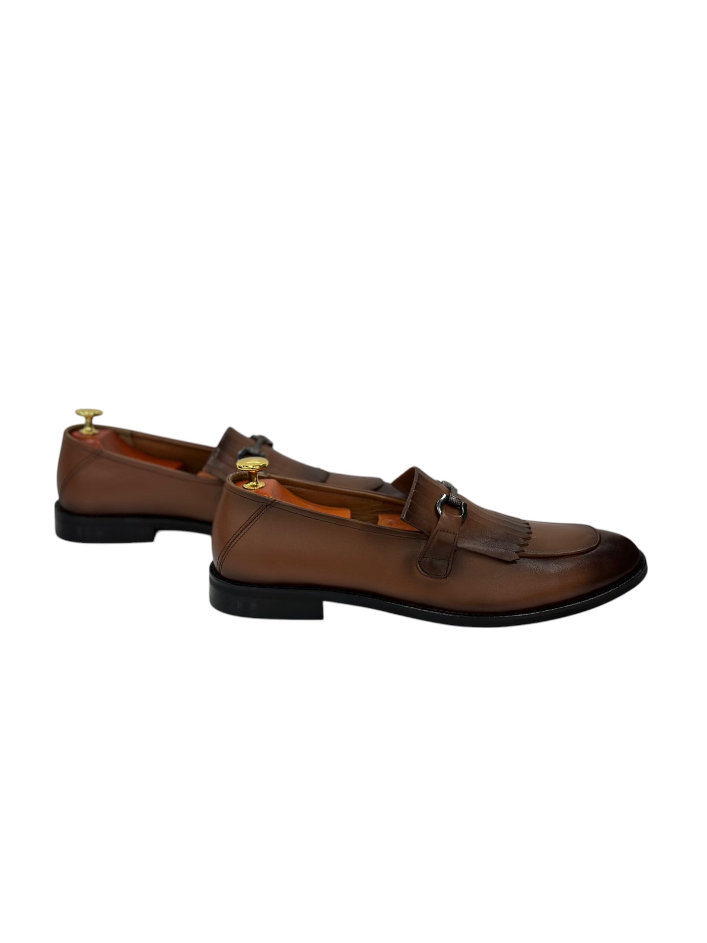 Brown Istanbul Fashion by Raad Red Bottom Shoes with Chrome Finish Metal-901TAB