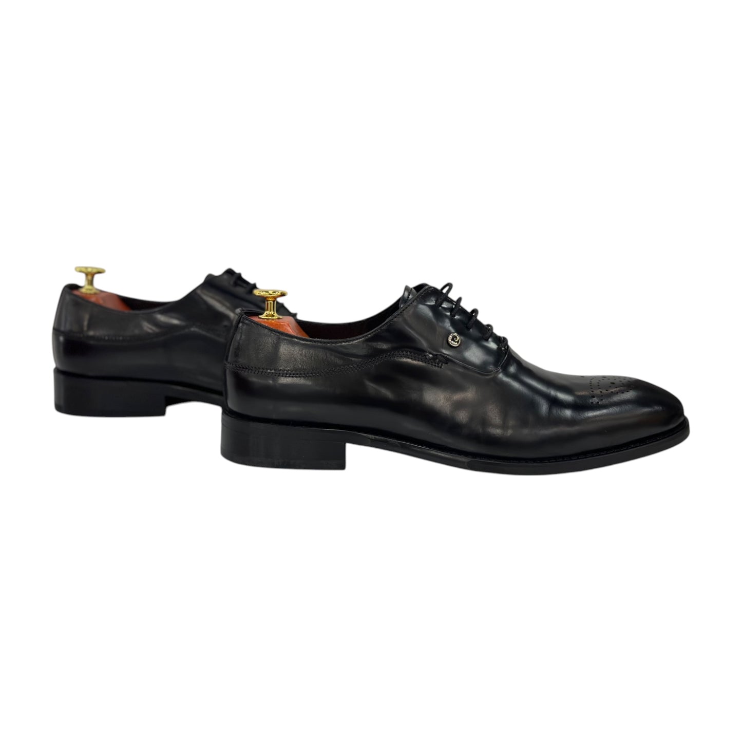 Black Shiny Dressy  Shoes With  Lace-465116
