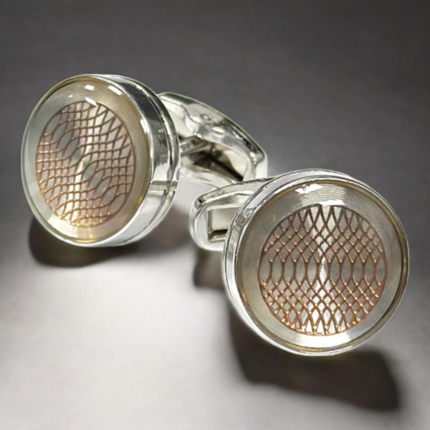 Round Silver with Fine Rose Gold Lines  - Istanbul Fashion Cufflinks - 61