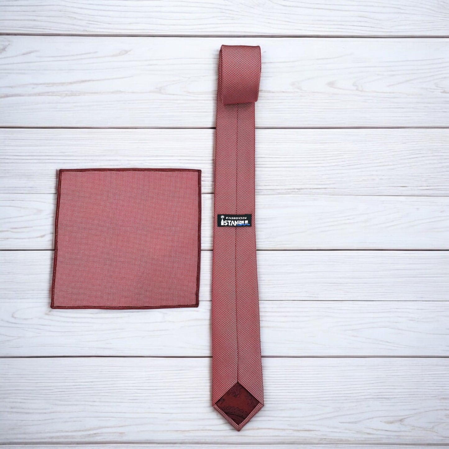 Red with White Lines  - Istanbul Fashion Slim Tie, Textured Fabric