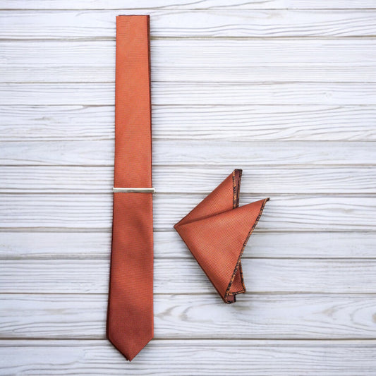 Rusty Orange  - Istanbul Fashion Slim Tie, Textured Fabric