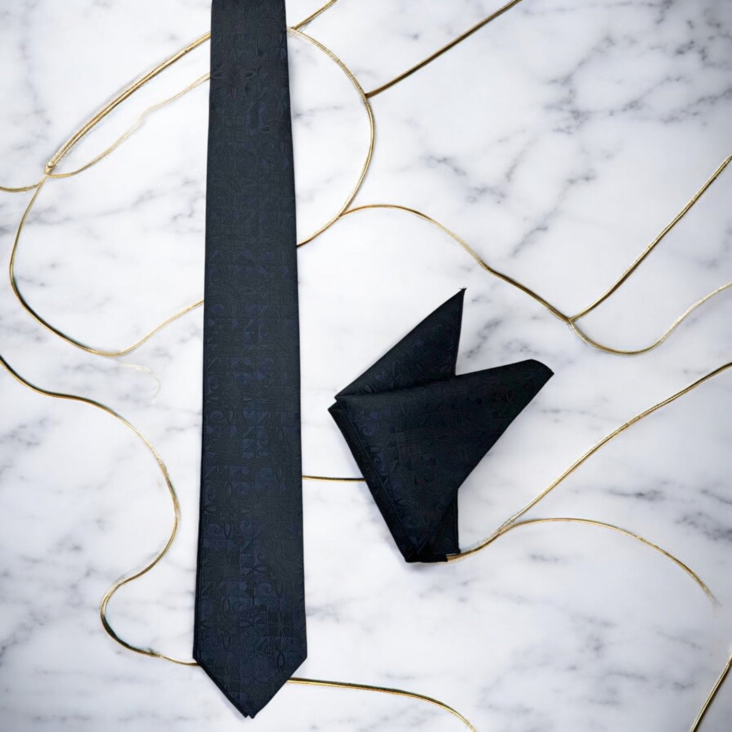 Classy Navy and Dark Blue Textured Patterns - Istanbul Fashion Tie - Classic Wide