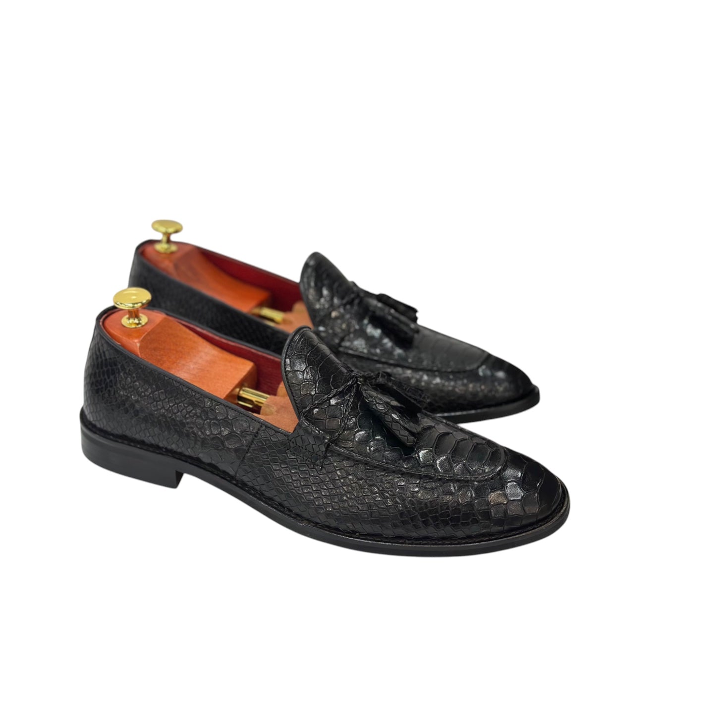Black Istanbul Fashion by Raad Red Bottom Shoes With Unique Texture leather and Rope -1527