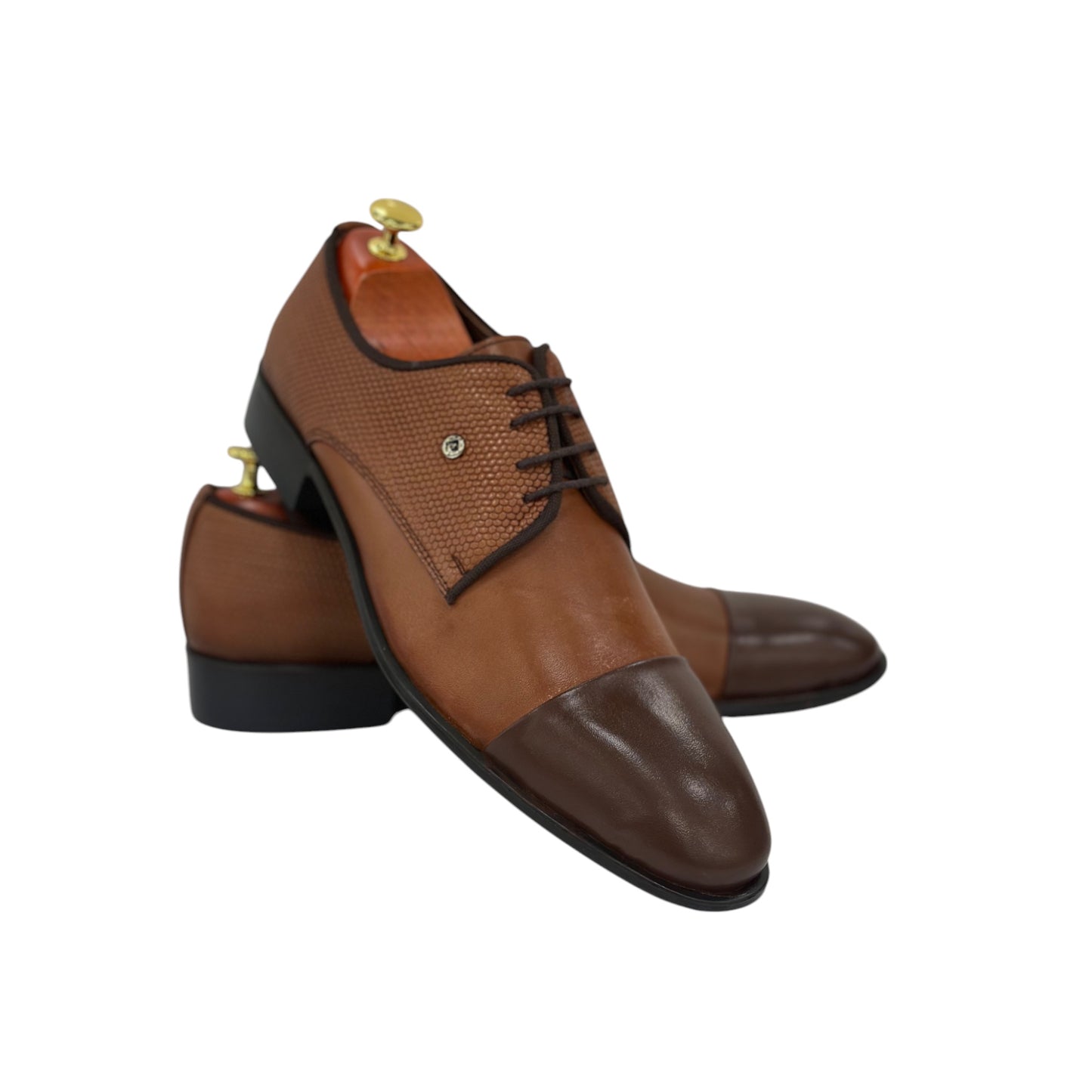 Light Brown Dress Shoes with Brown Detailing-Brown Lace-Leather- 7027-1