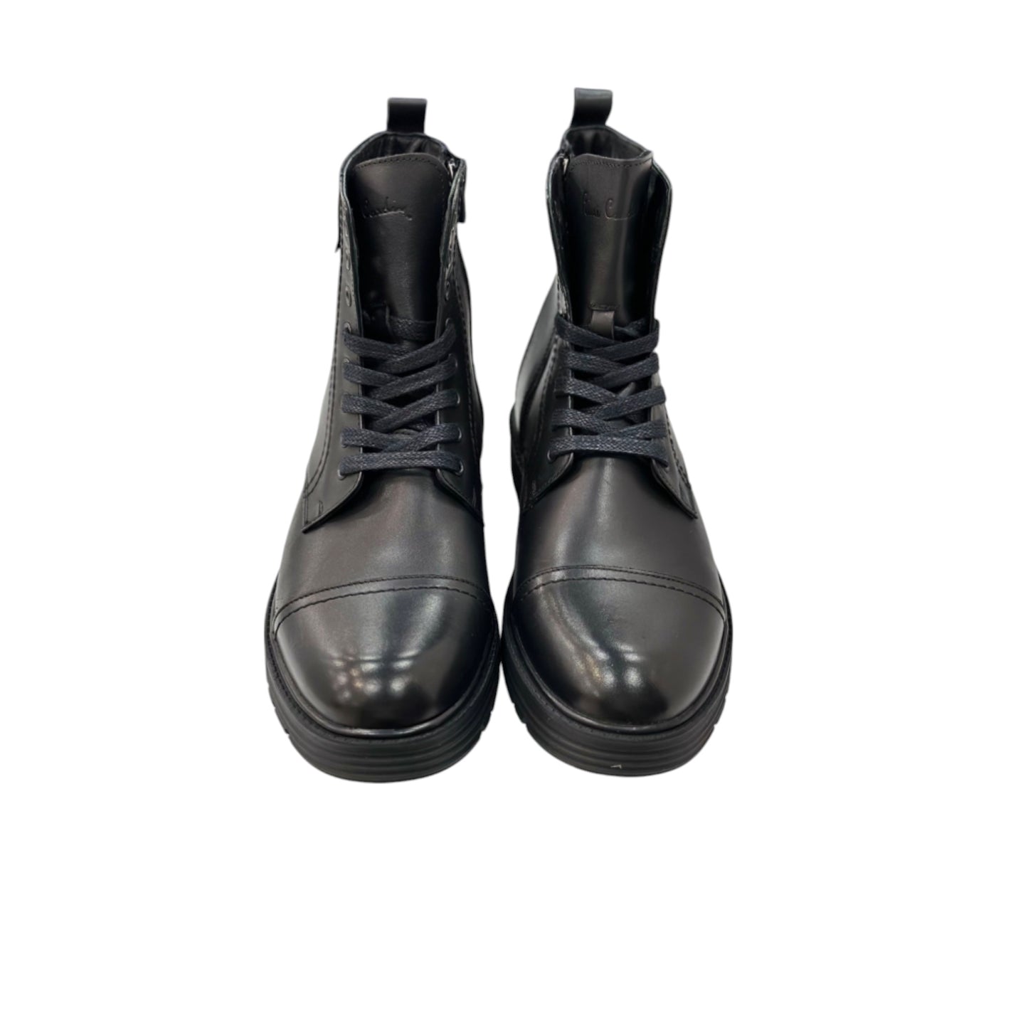 Black Half Boots-  with  sided Zipper-Lace-Luxury Leather-  Rubber Bottom-77660