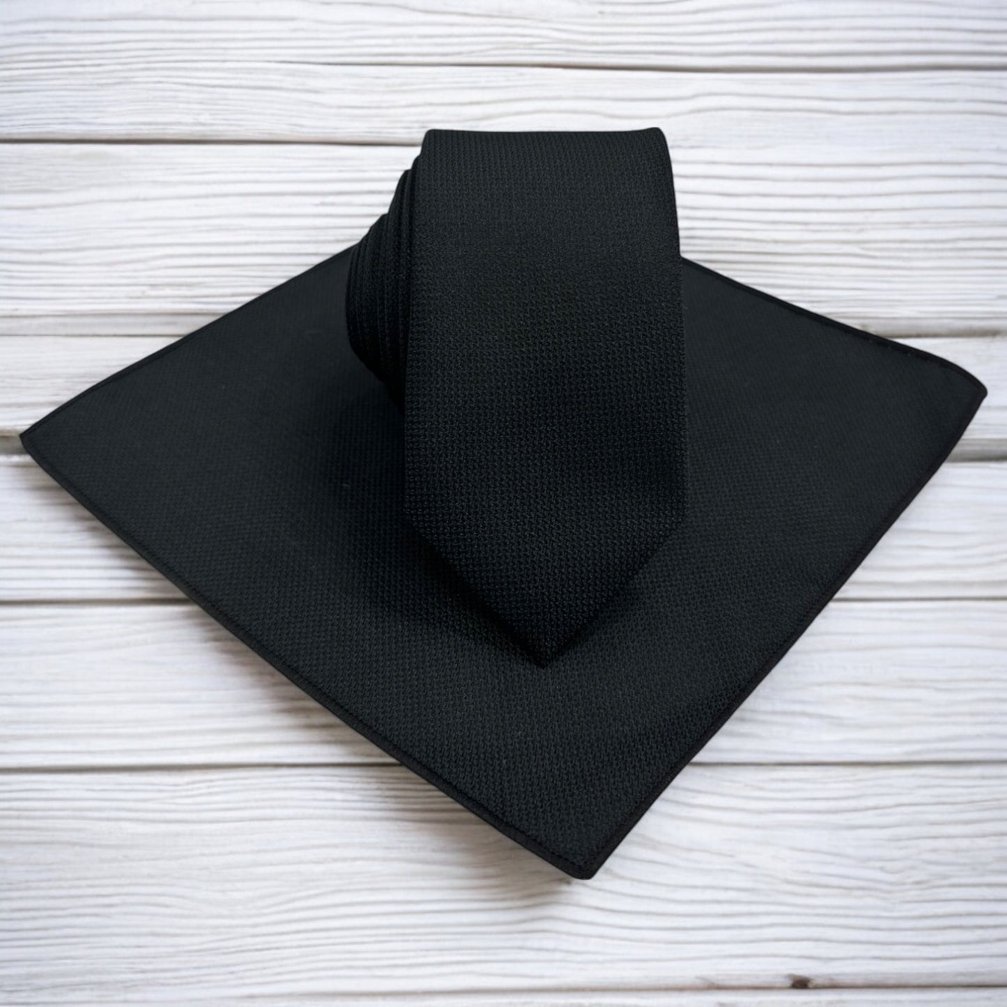 Blackest Black  Istanbul Fashion Slim Tie, Textured Fabric