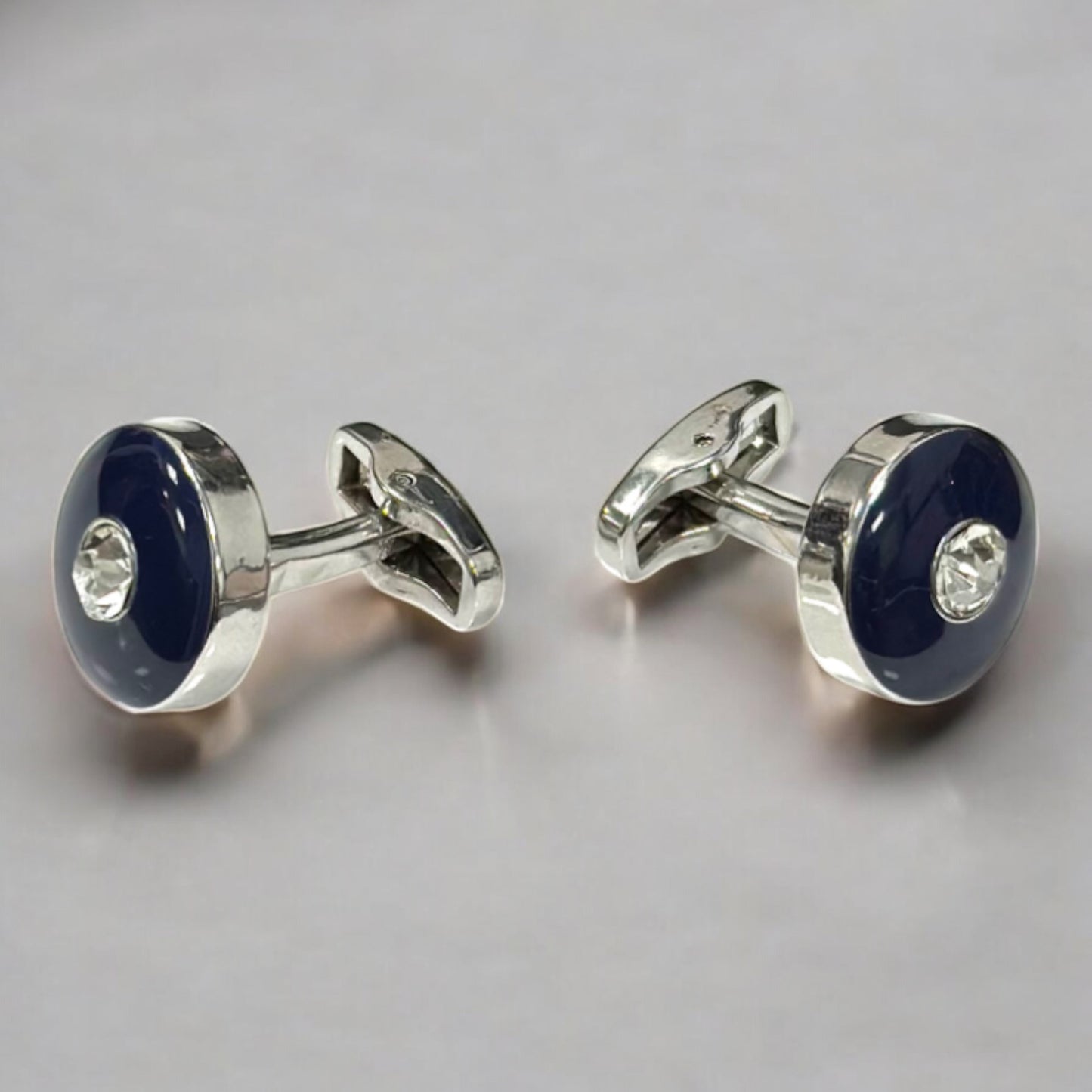 Round Dark Blue Centered with Diamond  - Istanbul Fashion Cufflinks - 60