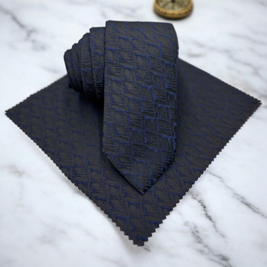 Patterned Royal Blue and Black -Istanbul Fashion Tie - Classic Wide