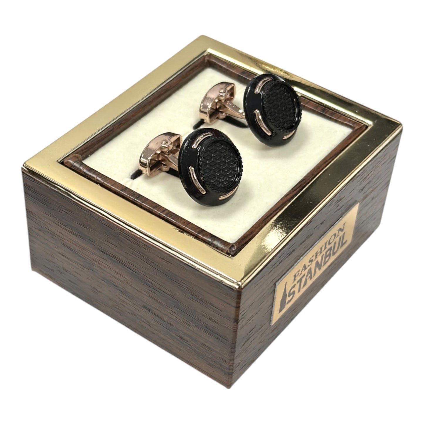 Round Black Matte and Shiny Rose Gold Finish  - Istanbul Fashion Cufflinks - 47