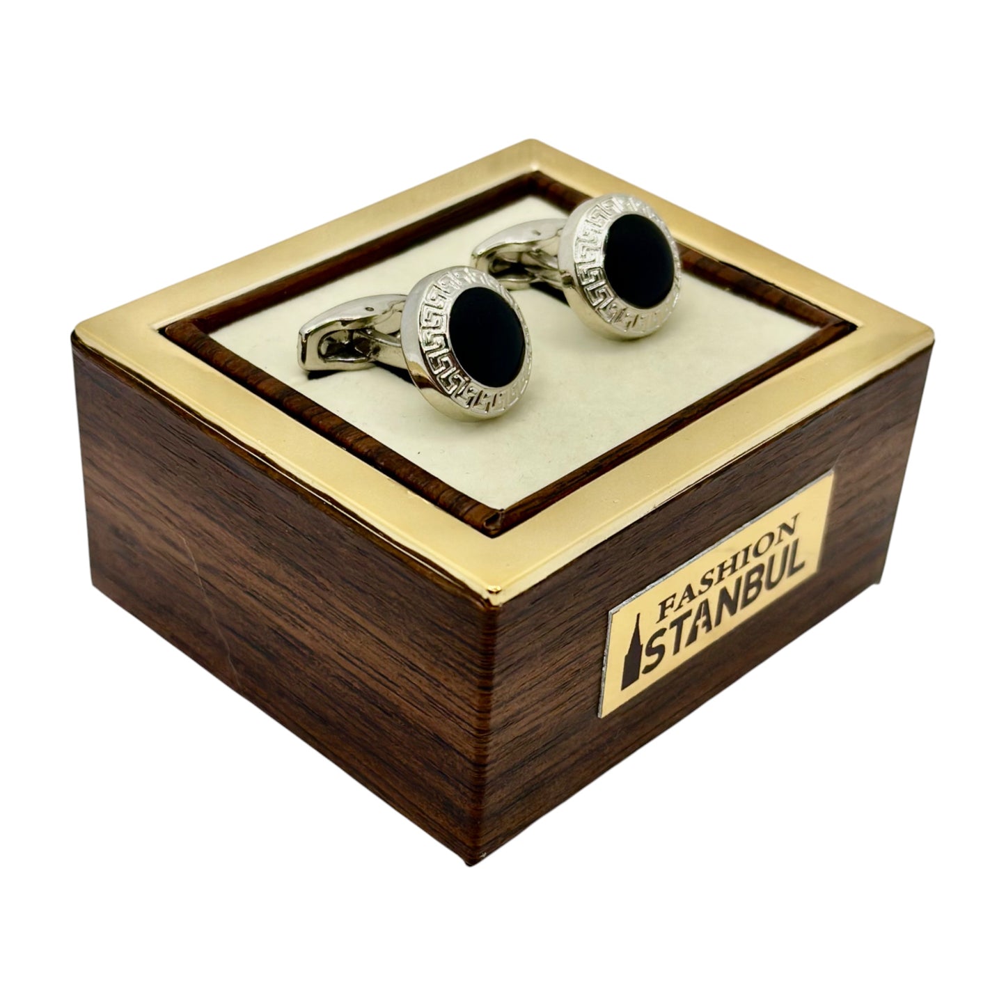 Round Istanbul Fashion Cufflinks  Detailed Silver and Black Details - 17