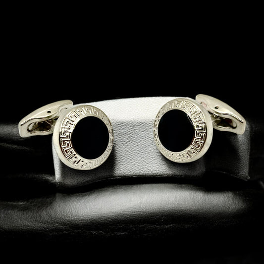 Round Istanbul Fashion Cufflinks  Detailed Silver and Black Details - 17