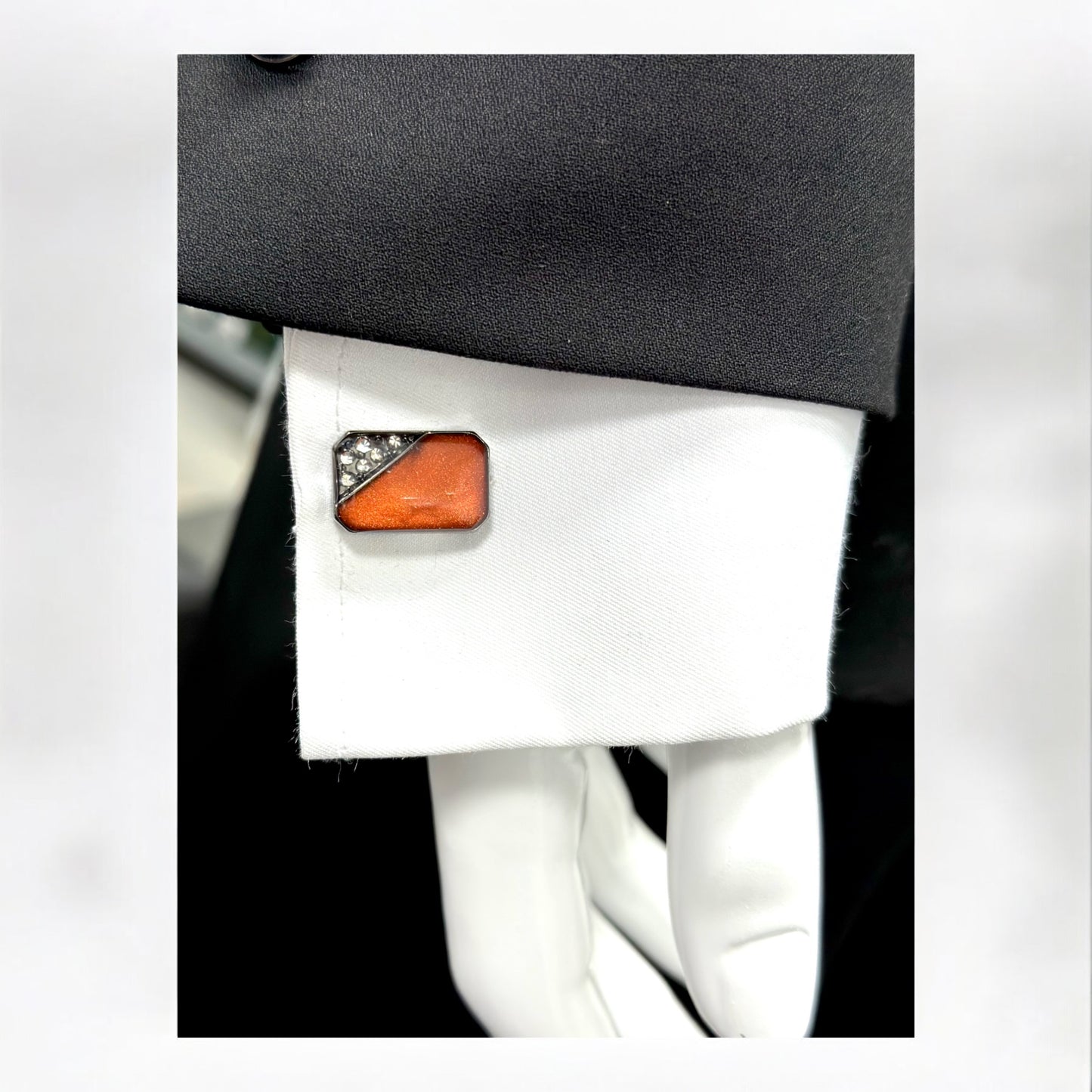 Rectangular Chrome with Rustic Orange Jewell  - Istanbul Fashion Cufflinks - 77