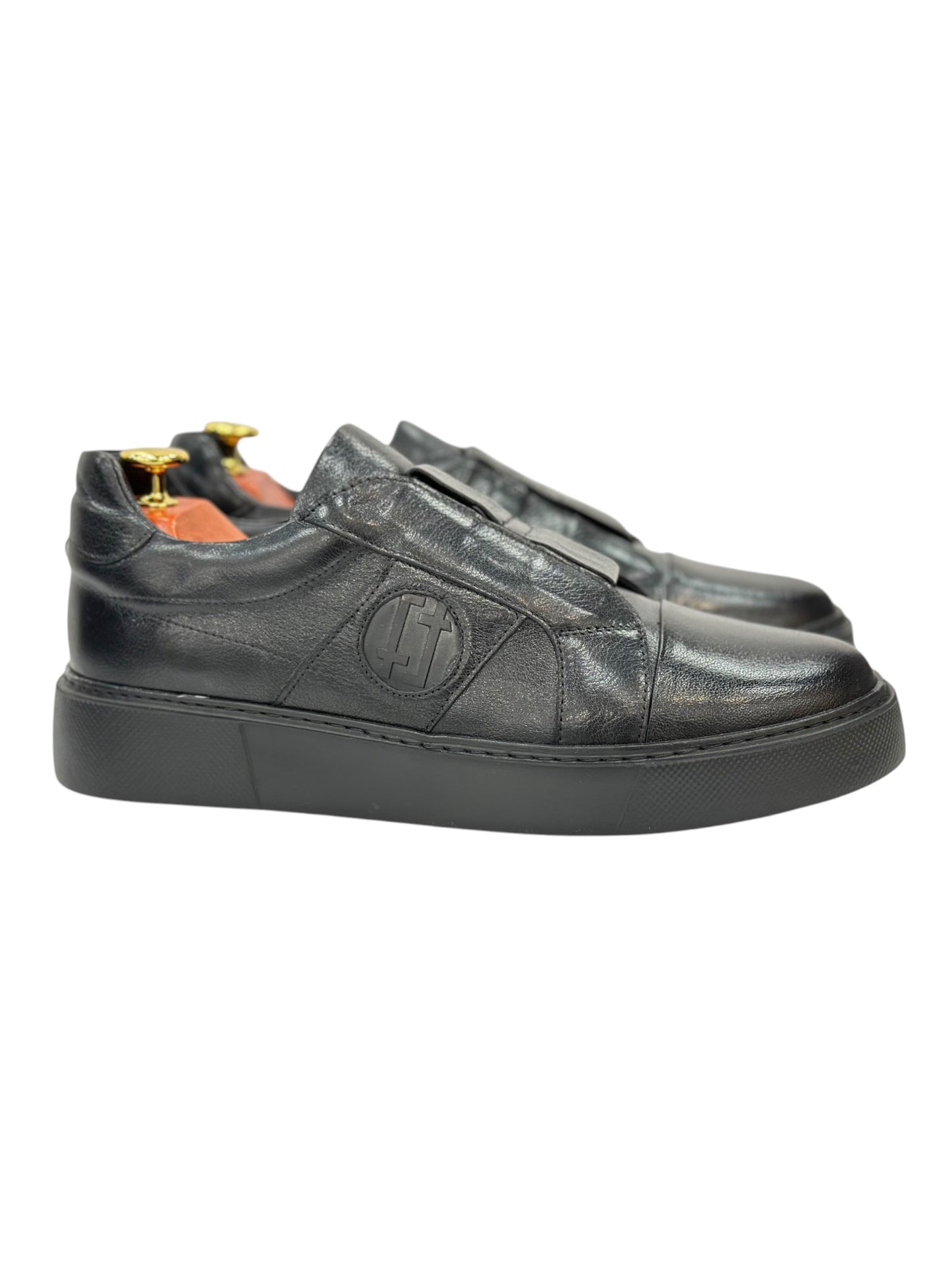 Black Sneakers - Unique   Leather- with Details  On the Side -Rubber Bottom -802