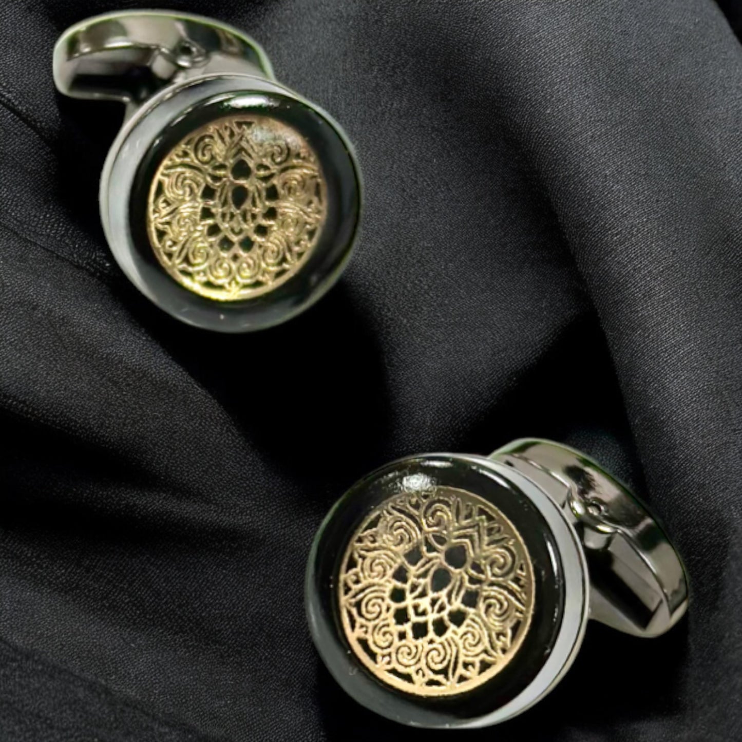 Simple Mixed Details of Black and Gold on Matte  Finish- Istanbul Fashion Cufflinks - 40