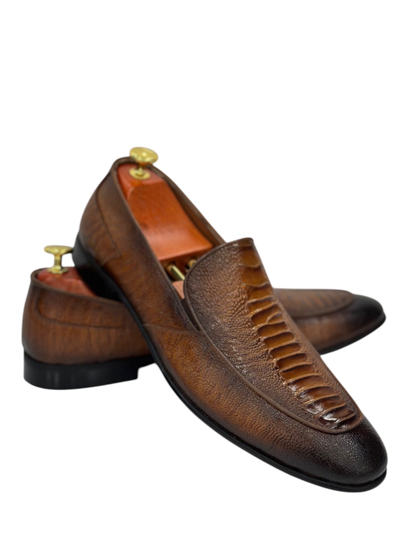 Brown Istanbul Fashion by Raad Red Bottom Shoes with SnakeLeather Finish-3026