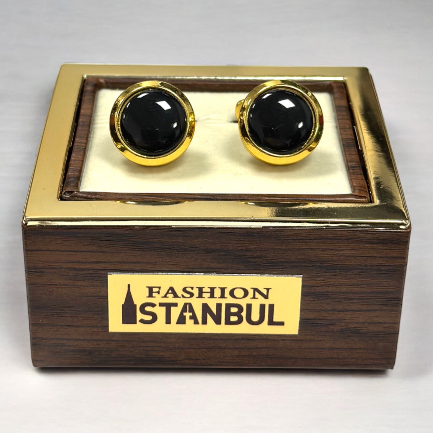 Elegant Round Gold with Black Interior  - Istanbul Fashion Cufflinks - 75